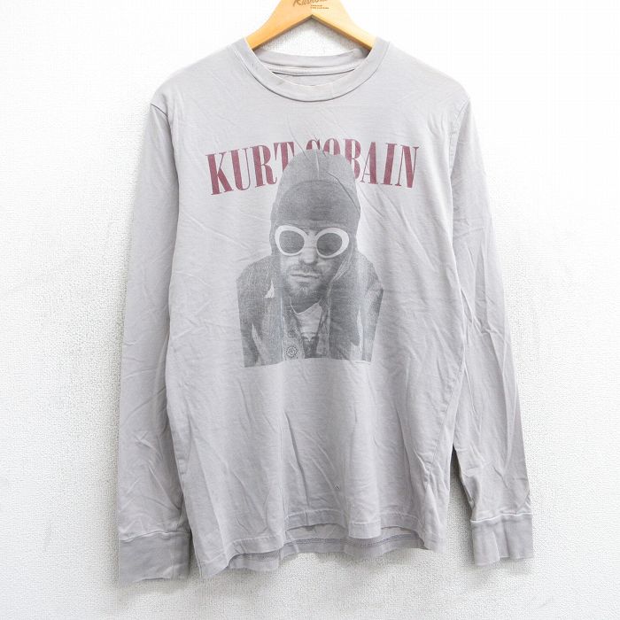 L★古着 長袖 ロック バンド Tシャツ メンズ カートコバーン コットン クルーネック グレー系 【spe】 25mar18 中古
