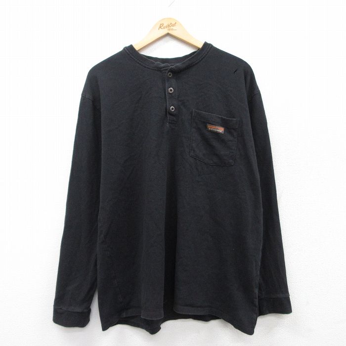 XL★古着 パタゴニア patagonia 長袖 Tシャツ メンズ ワンポイントロゴ 胸ポケット付き ヘンリーネック 黒 ブラック 25mar19 中古