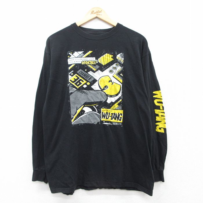 L★古着 長袖 ヒップホップ ラップ Tシャツ メンズ ウータンクラン クルーネック 黒 ブラック 25mar19 中古
