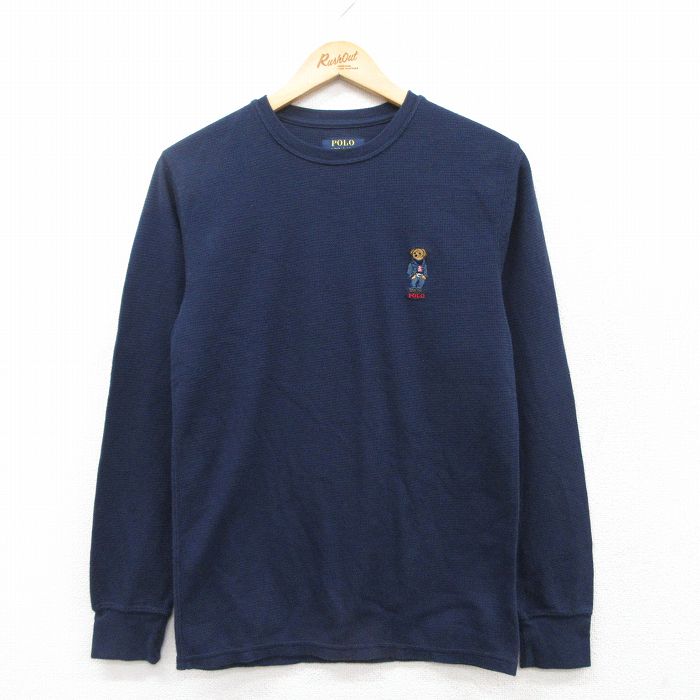 S★古着 ラルフローレン Ralph Lauren 長袖 ブランド サーマル Tシャツ メンズ ポロベア クルーネック 紺 ネイビー 25mar19 中古