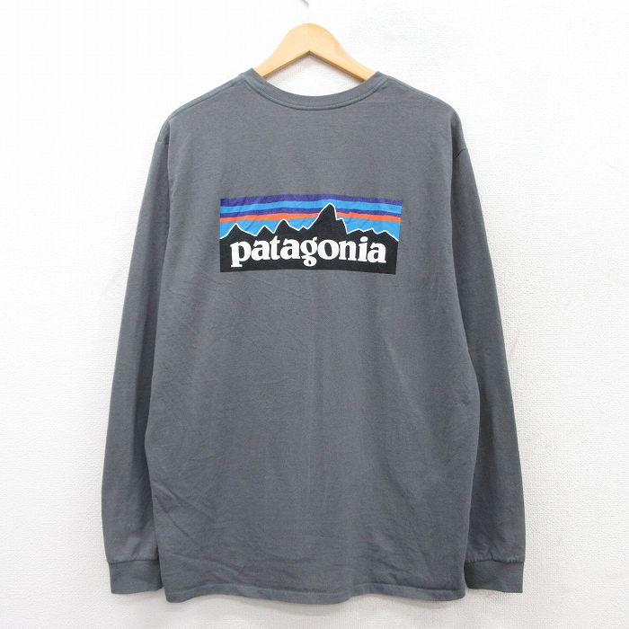 XL★古着 パタゴニア patagonia 長袖 Tシャツ メンズ ビッグロゴ 大きいサイズ クルーネック グレー 【spe】 25mar19 中古