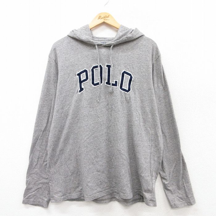 XL★古着 ラルフローレン Ralph Lauren 長袖 ブランド Tシャツ パーカー メンズ ビッグロゴ 大きいサイズ コットン グレー 25mar19 中古