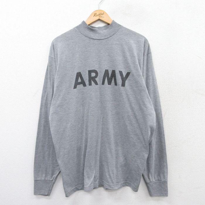 XL★古着 長袖 Tシャツ メンズ ミリタリー アーミー リフレクター モックネック ハイネック USA製 グレー 25mar21 中古