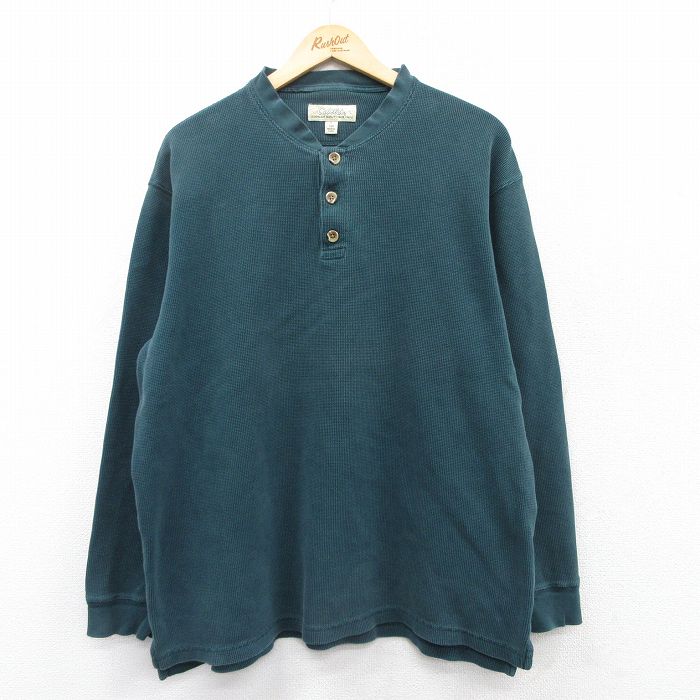 XL★古着 カベラス 長袖 サーマル Tシャツ メンズ コットン ヘンリーネック 緑 グリーン 25mar21 中古