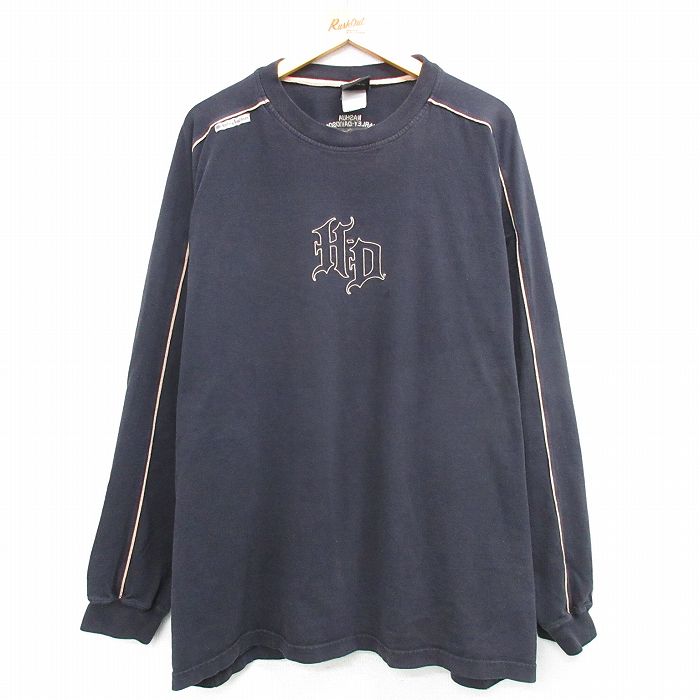 XL★古着 ハーレーダビッドソン Harley Davidson 長袖 Tシャツ メンズ ビッグロゴ 刺繍 大きいサイズ ロング丈 コットン クルーネック 黒 ブラック 【spe】 25mar22 中古