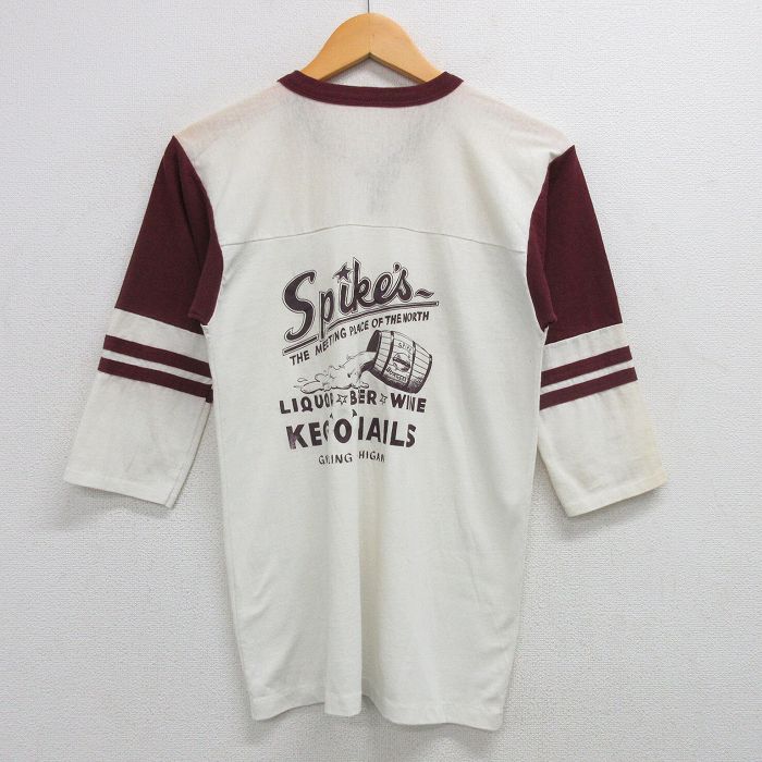 S★古着 7分袖 ビンテージ フットボール Tシャツ メンズ 80年代 80s Spikers ツートンカラー クルーネック USA製 白他 ホワイト 25mar22 中古 7分丈 七分丈 七分袖