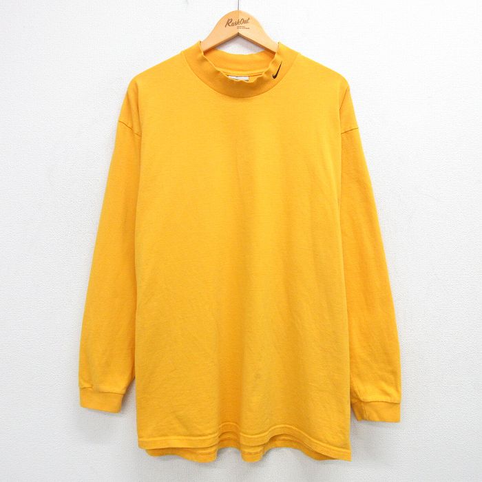 ナイキ 90s 長袖Tシャツ ワンポイントロゴ イエロー XL | 古着
