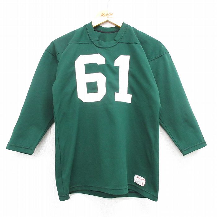 S★古着 ウィルソン 長袖 ビンテージ フットボール Tシャツ メンズ 80年代 80s 61 USA製 緑 グリーン 25mar22 中古