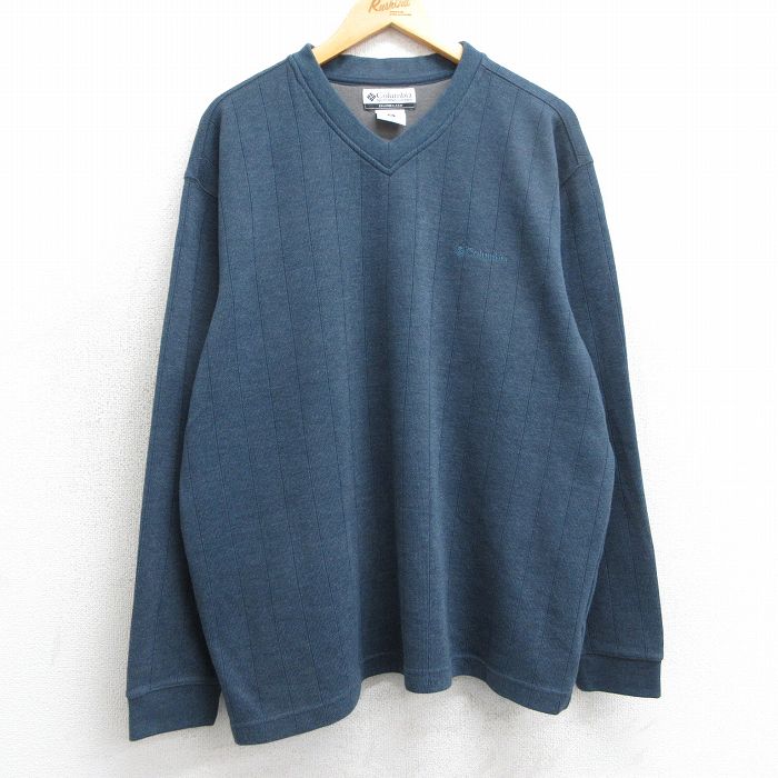 【50%OFF】XL★古着 コロンビア COLUMBIA 長袖 ビンテージ Tシャツ メンズ 00年代 00s ワンポイントロゴ 大きいサイズ Vネック 紺系 ネイビー 25mar24 中古