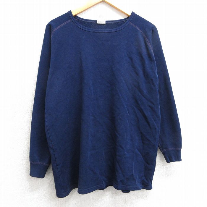 XL★古着 長袖 ビンテージ Tシャツ メンズ 90年代 90s 無地 ラグラン クルーネック USA製 紺 ネイビー 25mar24 中古