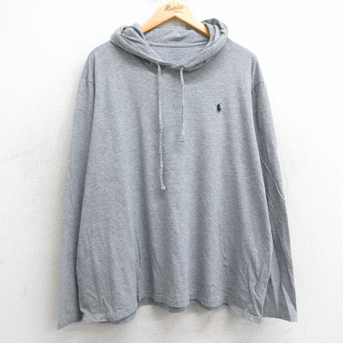 XL★古着 ラルフローレン Ralph Lauren 長袖 ブランド Tシャツ パーカー メンズ ワンポイントロゴ 大きいサイズ コットン グレー 霜降り 【spe】 25mar24 中古