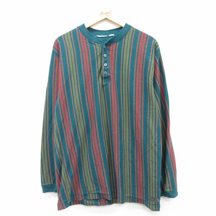 XL★古着 リーバイス Levis 長袖 ビンテージ Tシャツ メンズ 00年代 00s ヘンリーネック 緑他 グリーン ストライプ 25mar28 中古