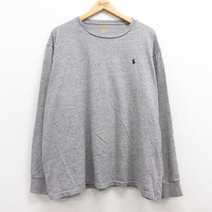XL★古着 ラルフローレン Ralph Lauren 長袖 ブランド Tシャツ メンズ ワンポイントロゴ 大きいサイズ コットン クルーネック グレー 霜降り 25mar29 中古