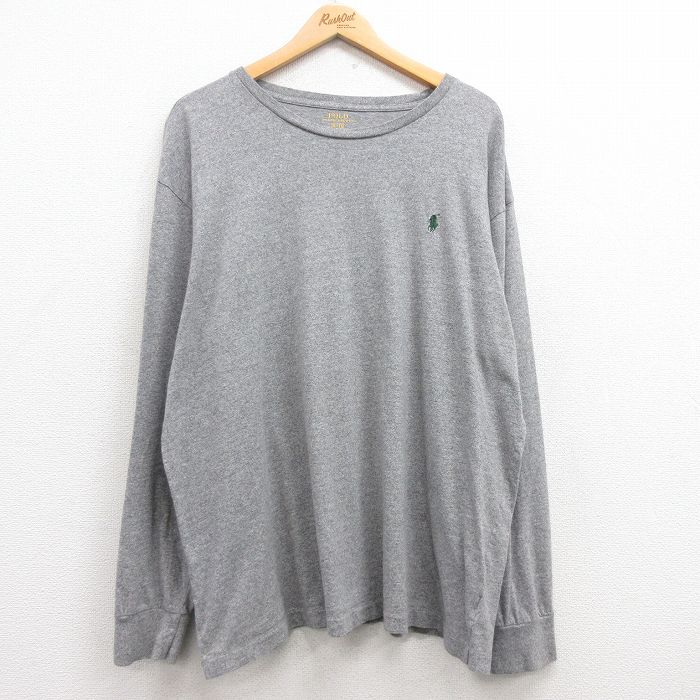 XL★古着 ラルフローレン Ralph Lauren 長袖 ブランド Tシャツ メンズ ワンポイントロゴ 大きいサイズ クルーネック グレー 霜降り 25mar29 中古