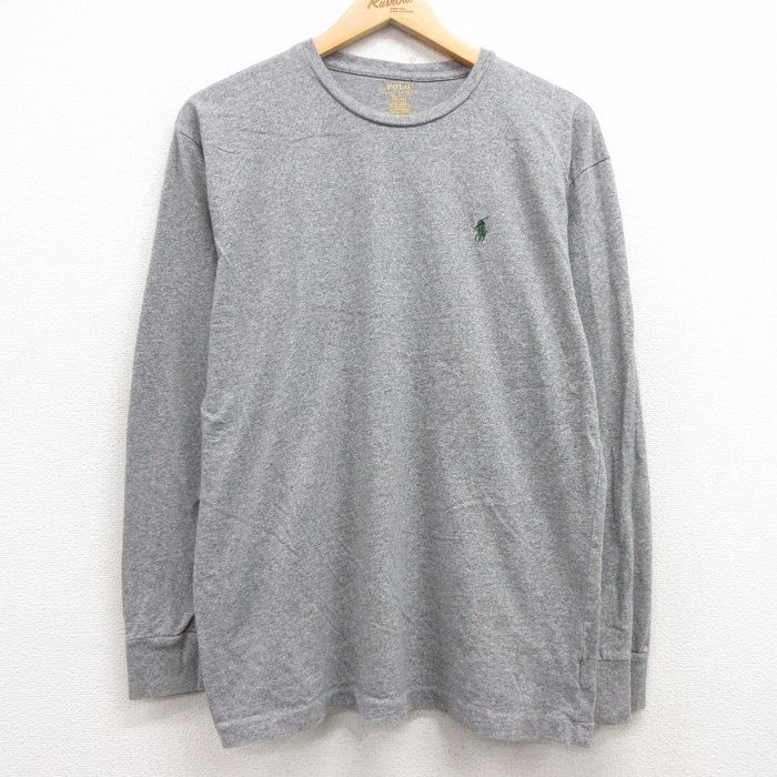 L★古着 ラルフローレン Ralph Lauren 長袖 ブランド Tシャツ メンズ ワンポイントロゴ コットン クルーネック グレー 霜降り 25mar29 中古