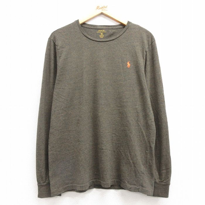 L★古着 ラルフローレン Ralph Lauren 長袖 ブランド Tシャツ メンズ ワンポイントロゴ コットン クルーネック 緑系 グリーン 霜降り 25mar29 中古