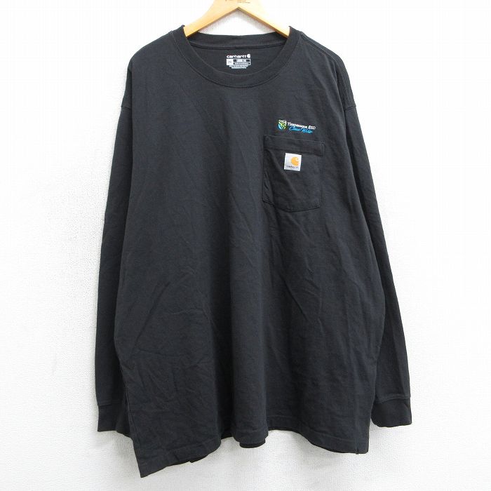 XL★古着 カーハート Carhartt 長袖 Tシャツ メンズ ワンポイントロゴ Timpanogos SSD 胸ポケット付き コットン クルーネック 黒 ブラック 25mar29 中古