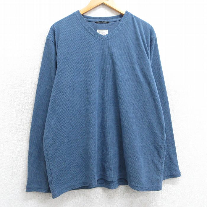 XL★古着 エルエルビーン LLBEAN 長袖 ビンテージ Tシャツ メンズ 00年代 00s 無地 大きいサイズ Vネック 薄紺 ネイビー 25mar29 中古