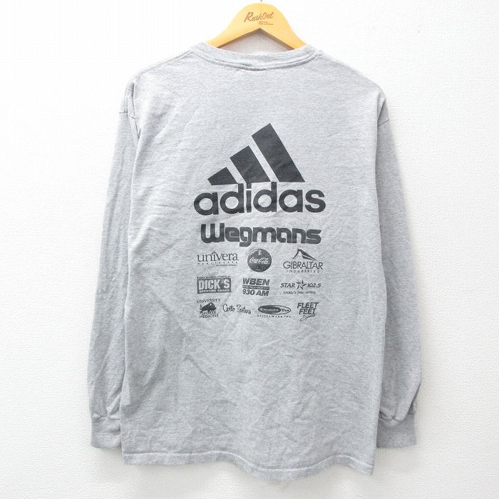 L★古着 アディダス adidas 長袖 ビンテージ Tシャツ メンズ 00年代 00s ビッグロゴ 企業広告 クルーネック グレー 霜降り他 25mar31 中古