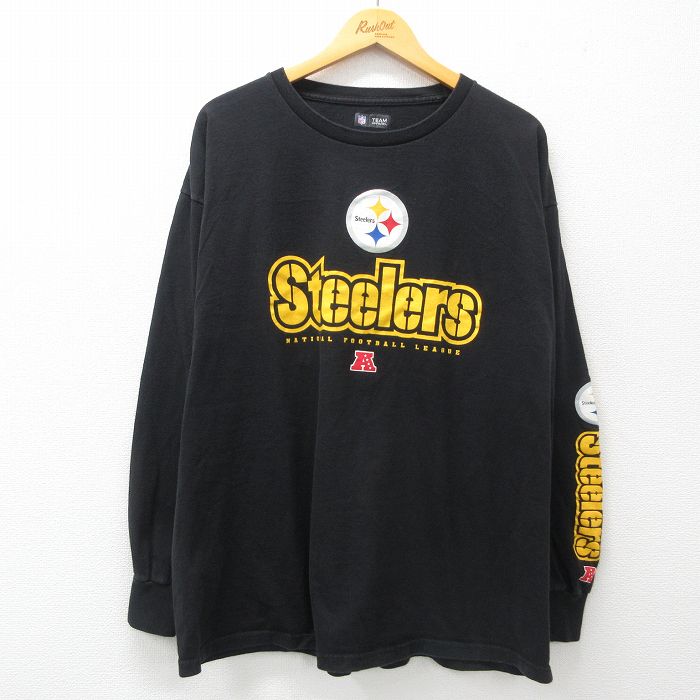 XL★古着 長袖 Tシャツ メンズ NFL ピッツバーグスティーラーズ 大きいサイズ コットン クルーネック 黒他 ブラック アメフト スーパーボウル 25mar31 中古