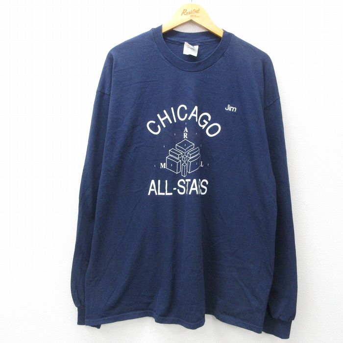 XL★古着 ヘインズ Hanes 長袖 ビンテージ Tシャツ メンズ 00年代 00s シカゴ オールスターズ 大きいサイズ コットン クルーネック 紺 ネイビー 25mar31 中古