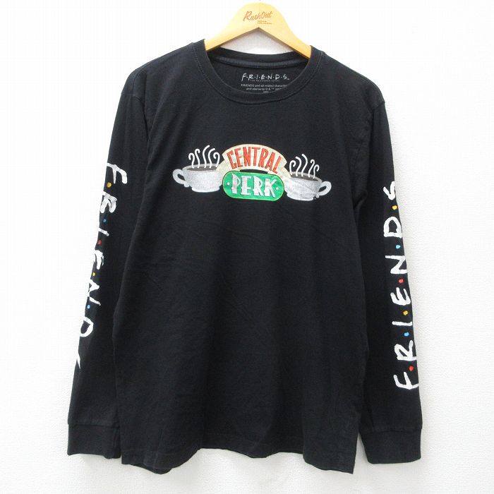 L★古着 長袖 Tシャツ メンズ ドラマ フレンズ コットン クルーネック 黒 ブラック 25mar31 中古