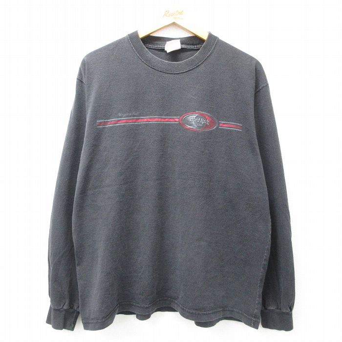 XL★古着 長袖 ビンテージ Tシャツ メンズ 00年代 00s ハードロックカフェ ナイアガラの滝 大きいサイズ コットン クルーネック カナダ製 黒 ブラック 25mar31 中古
