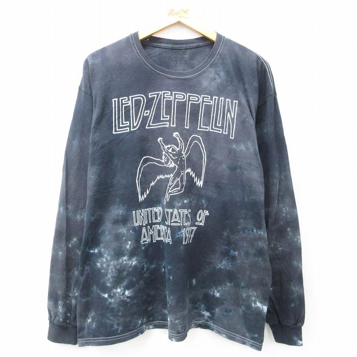 XL★古着 長袖 ロック バンド Tシャツ メンズ レッドツェッペリン クルーネック 黒他 ブラック タイダイ 【spe】 25mar31 中古