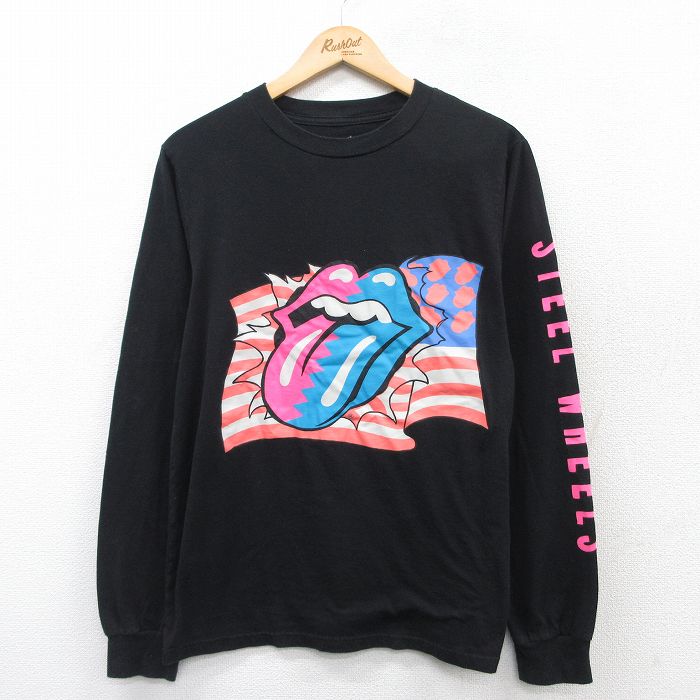 M★古着 長袖 ロック バンド Tシャツ メンズ ローリングストーンズ The Rolling Stones クルーネック 黒 ブラック 25mar31 中古