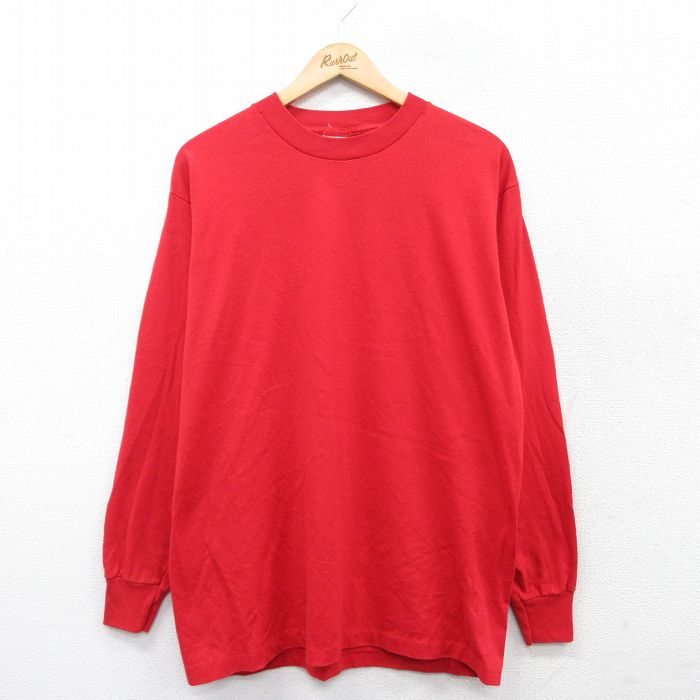 L★古着 長袖 ビンテージ Tシャツ メンズ 90年代 90s 無地 クルーネック USA製 赤 レッド 25mar31 中古