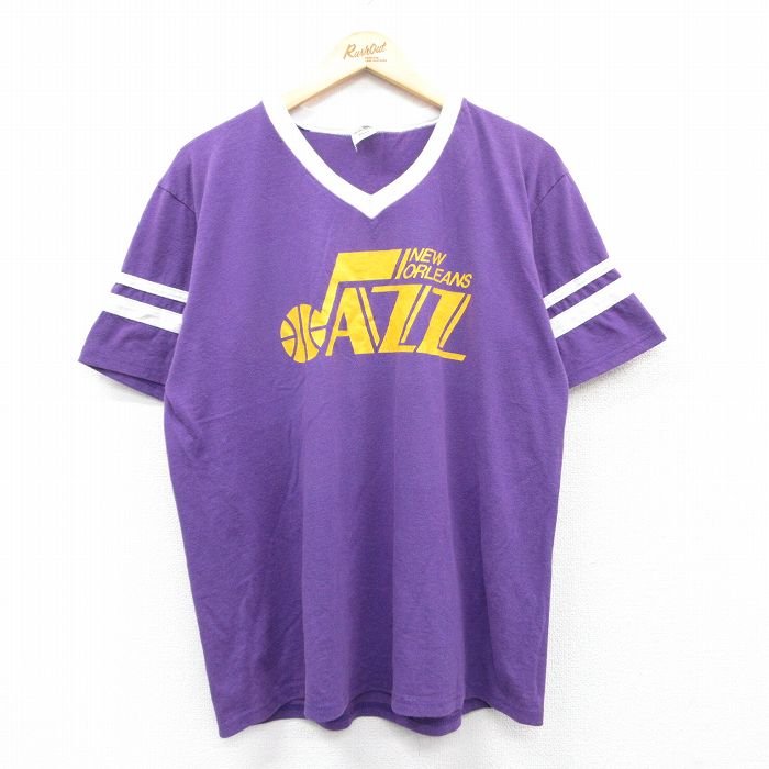L★古着 半袖 ビンテージ Tシャツ メンズ 00年代 00s ニューオーリンズ JAZZ Vネック 紫他 パープル 25mar31 中古