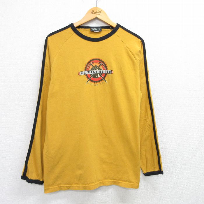 L★古着 長袖 ビンテージ Tシャツ メンズ 90年代 90s ワシントン山 ラグラン コットン クルーネック USA製 黄他 イエロー 25apr02 中古