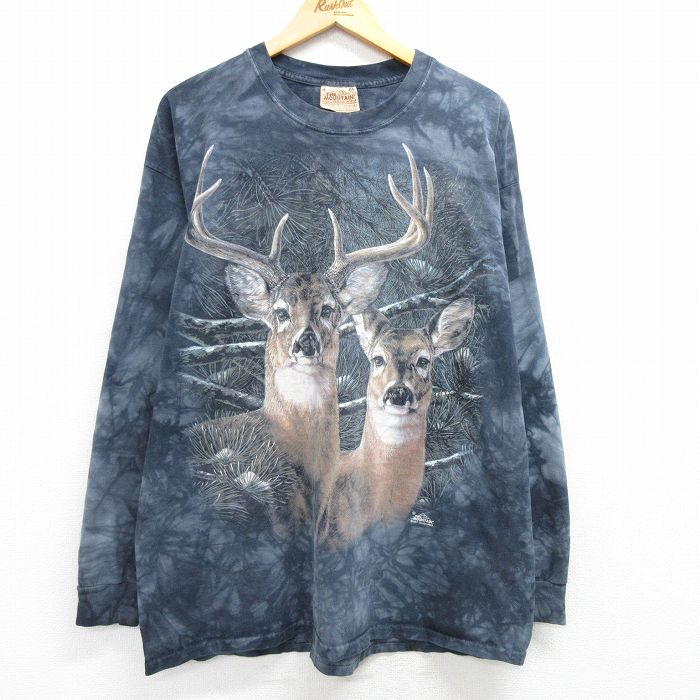 XL★古着 長袖 ビンテージ Tシャツ メンズ 00年代 00s シカ 大きいサイズ コットン クルーネック 紺 ネイビー タイダイ 25apr02 中古