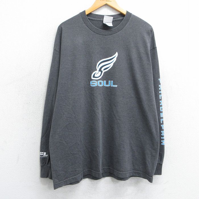 【50%OFF】XL★古着 長袖 ビンテージ Tシャツ メンズ 00年代 00s フィラデルフィアソウル クルーネック 濃グレー 霜降り 25apr01 中古