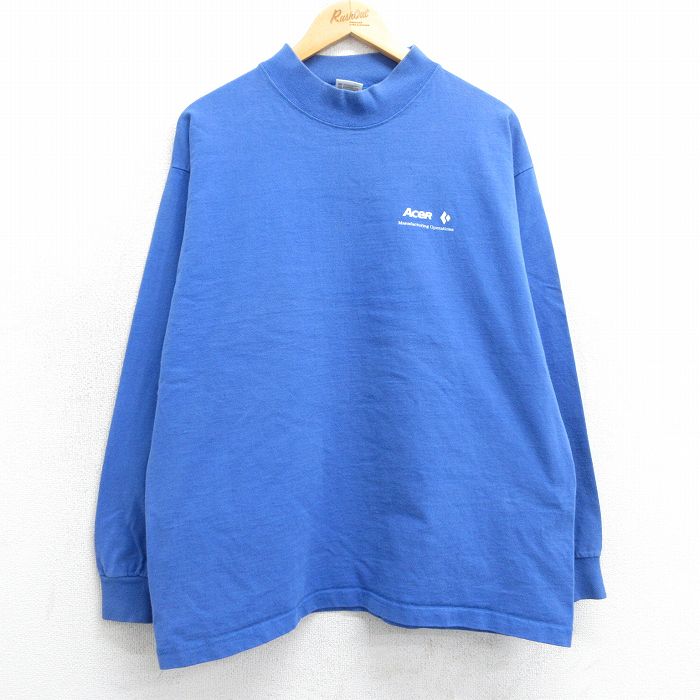 XL★古着 長袖 ビンテージ Tシャツ メンズ 90年代 90s AceR コットン モックネック ハイネック USA製 青 ブルー 25apr01 中古
