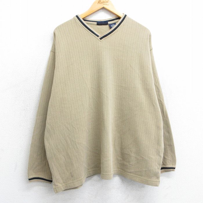XL★古着 FADED GLORY 長袖 ビンテージ Tシャツ メンズ 00年代 00s 無地 大きいサイズ Vネック ベージュ カーキ 25apr01 中古