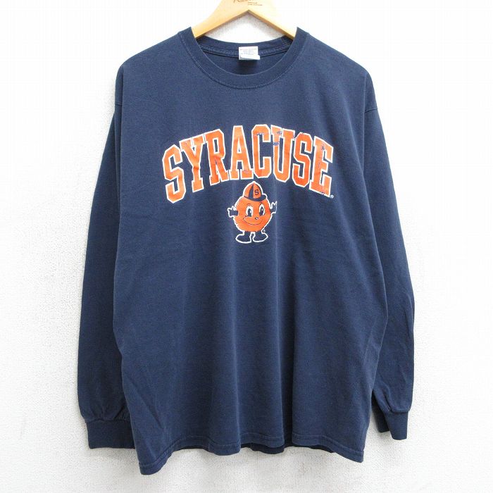 L★古着 長袖 ビンテージ Tシャツ メンズ 00年代 00s シラキュースオレンジ コットン クルーネック 紺 ネイビー 25apr01 中古