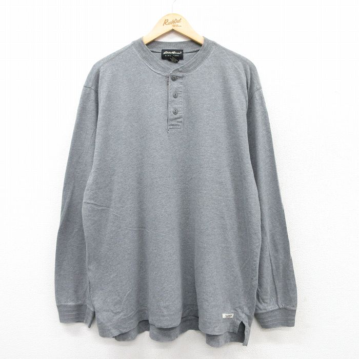 XL★古着 エディーバウアー 長袖 ビンテージ Tシャツ メンズ 00年代 00s 大きいサイズ コットン ヘンリーネック グレー 霜降り 25apr09 中古