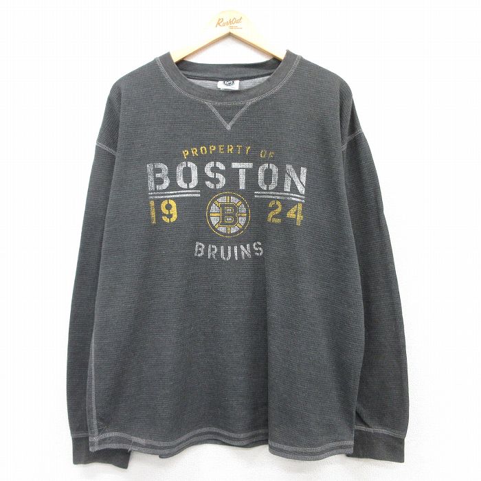 XL★古着 長袖 ビンテージ サーマン Tシャツ メンズ 00年代 00s NHL ボストンブルーインズ 大きいサイズ クルーネック 濃グレー アイスホッケー 25apr09 中古