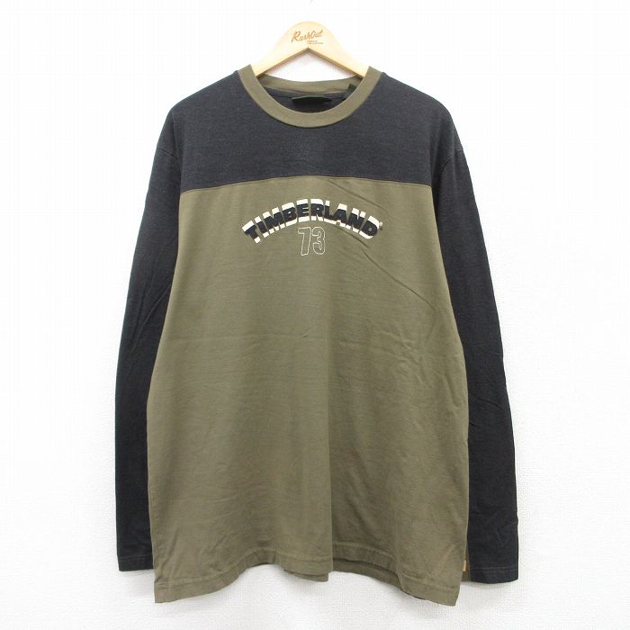 XL★古着 ティンバーランド 長袖 ビンテージ フットボール Tシャツ メンズ 00年代 00s ビッグロゴ 大きいサイズ コットン クルーネック 緑系他 グリーン 【spe】 25apr09 中古