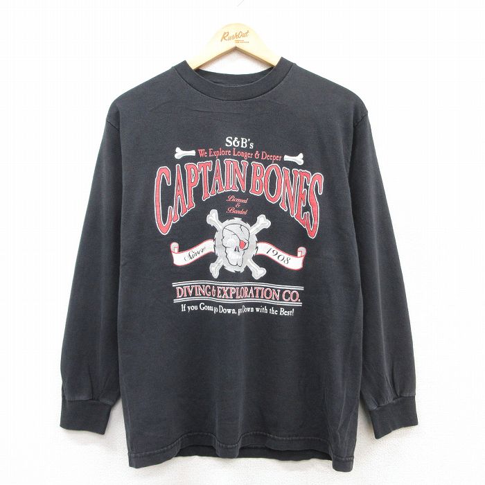M★古着 STEVE＆BARRYS 長袖 Tシャツ メンズ 00年代 00s キャプテンボーンズ コットン クルーネック 黒 ブラック 25apr09 中古