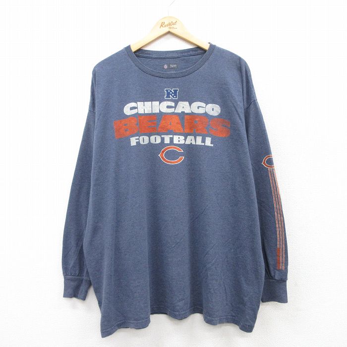 XL★古着 長袖 Tシャツ メンズ NFL シカゴベアーズ 大きいサイズ クルーネック 紺 ネイビー アメフト スーパーボウル 25apr09 中古