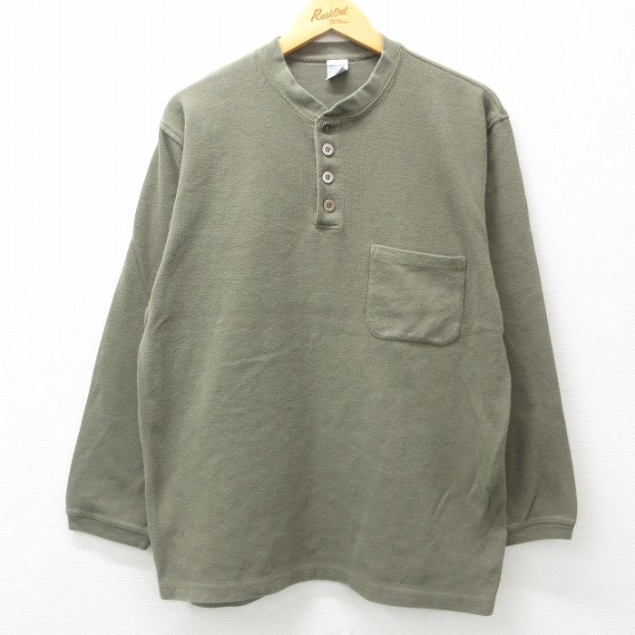 XL★古着 長袖 Tシャツ メンズ 00年代 00s 胸ポケット付き コットン ヘンリーネック 緑系 グリーン 25apr11 中古
