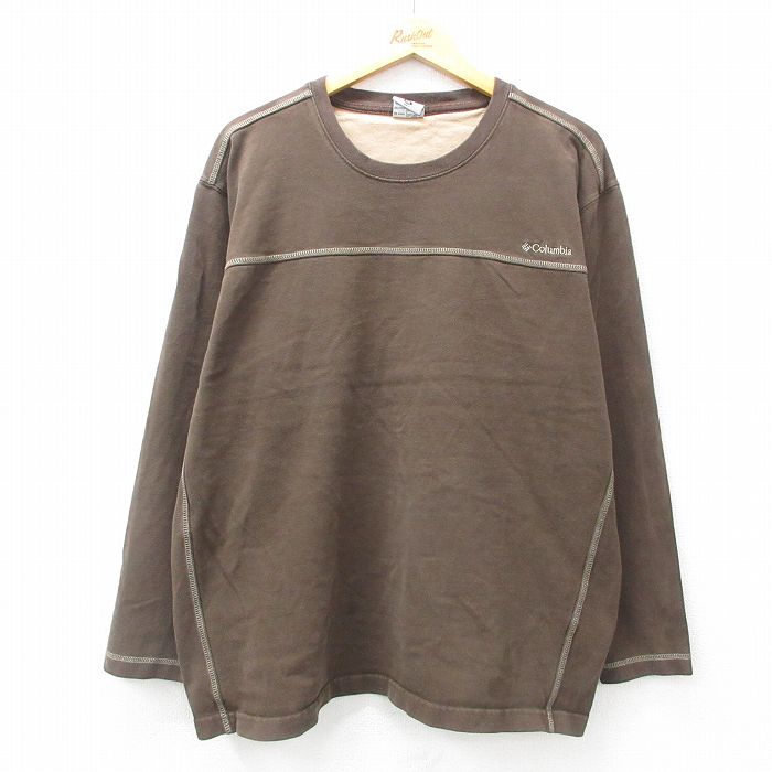 XL★古着 コロンビア COLUMBIA 長袖 ビンテージ Tシャツ メンズ 00年代 00s ワンポイントロゴ 大きいサイズ コットン クルーネック 濃茶 ブラウン 25apr11 中古