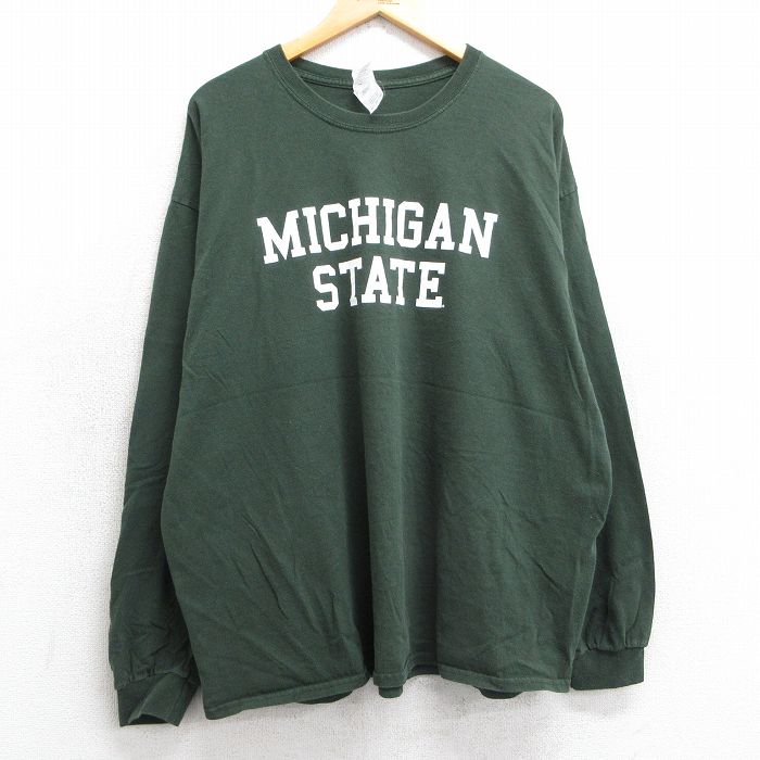 XL★古着 長袖 Tシャツ メンズ ミシガン 大きいサイズ コットン クルーネック 緑 グリーン 25apr14 中古