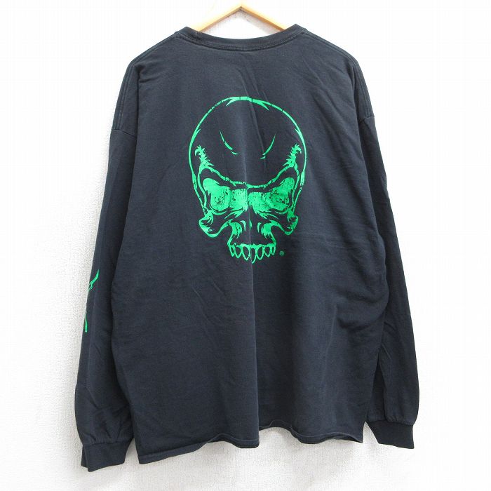 XL★古着 長袖 Tシャツ メンズ スカル Life 大きいサイズ コットン クルーネック 黒 ブラック 25apr14 中古