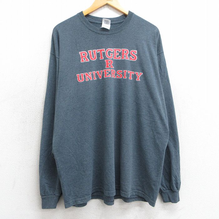 XL★古着 長袖 ビンテージ Tシャツ メンズ 00年代 00s ラトガース 大学 クルーネック 濃グレー 霜降り 25apr14 中古