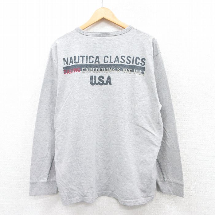 XL★古着 ノーティカ NAUTICA 長袖 ブランド Tシャツ メンズ ビッグロゴ 大きいサイズ クルーネック グレー 霜降り 25apr17 中古