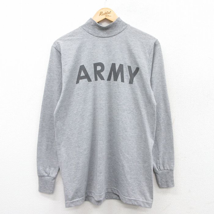 M★古着 長袖 ビンテージ Tシャツ メンズ 00年代 00s ミリタリー アーミー ARMY リフレクター モックネック ハイネック USA製 グレー 霜降り 25apr17 中古