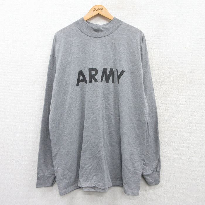 XL★古着 長袖 Tシャツ メンズ ミリタリー アーミー ARMY リフレクター 大きいサイズ ロング丈 モックネック ハイネック グレー 霜降り 25apr17 中古